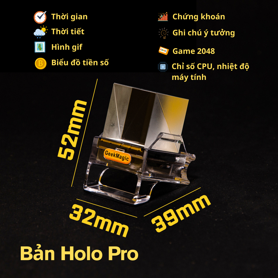 Hologram Smart Cube | Màn hình hiển thị tài sản số, thời tiết, đồng hồ, tiền số phong cách Hologram